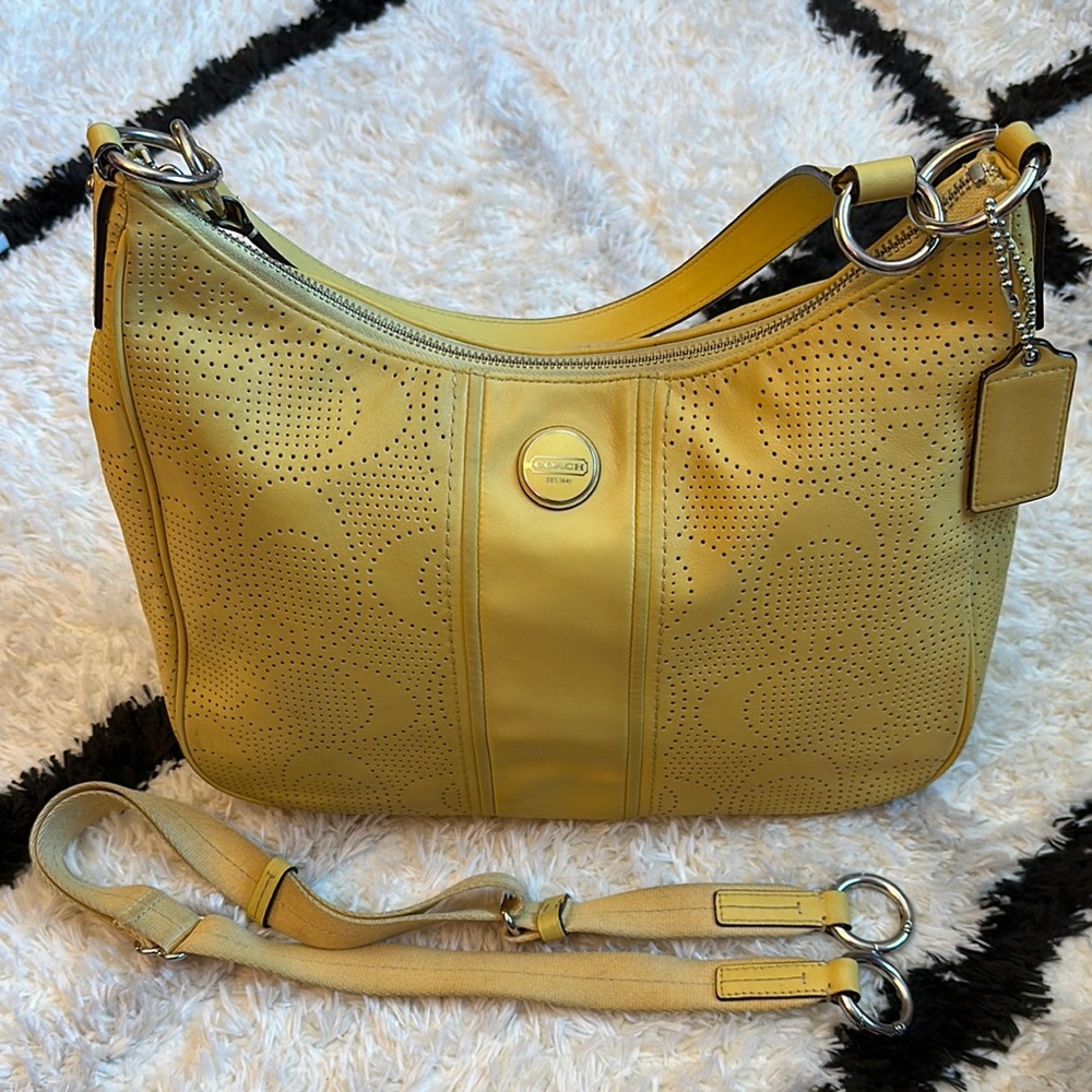 Coach Yellow Perforated Shoulder Bag Hobo